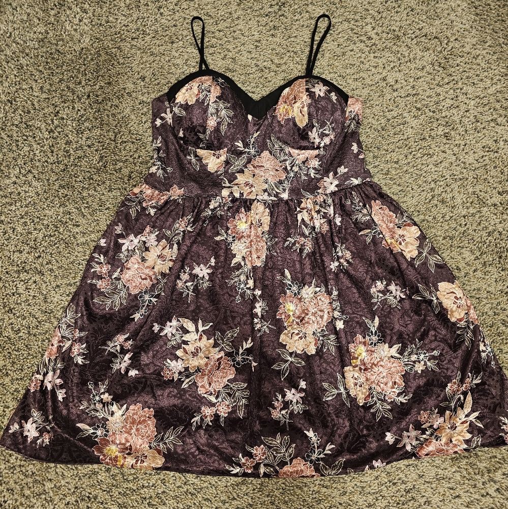 Xhilaration Floral Velour Dress with Spaghetti Straps